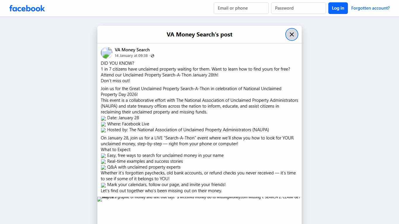 VA Money Search - DID YOU KNOW? 1 in 7 citizens have... Facebook
